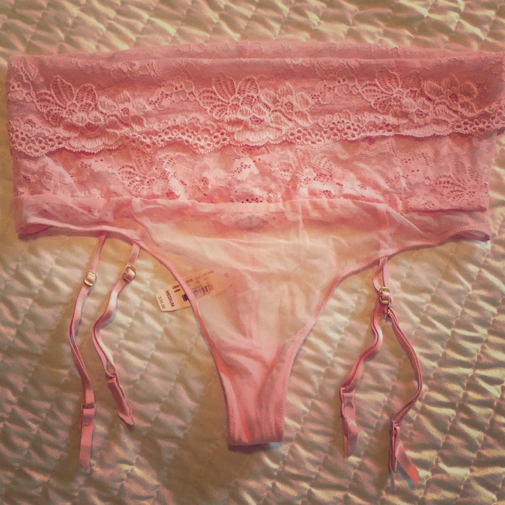 VS Thong Panties Garter Belt-Light Pink